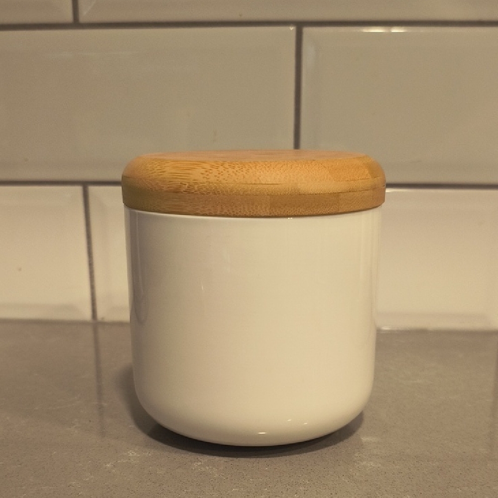 White Ceramic Jar with Bamboo Lid